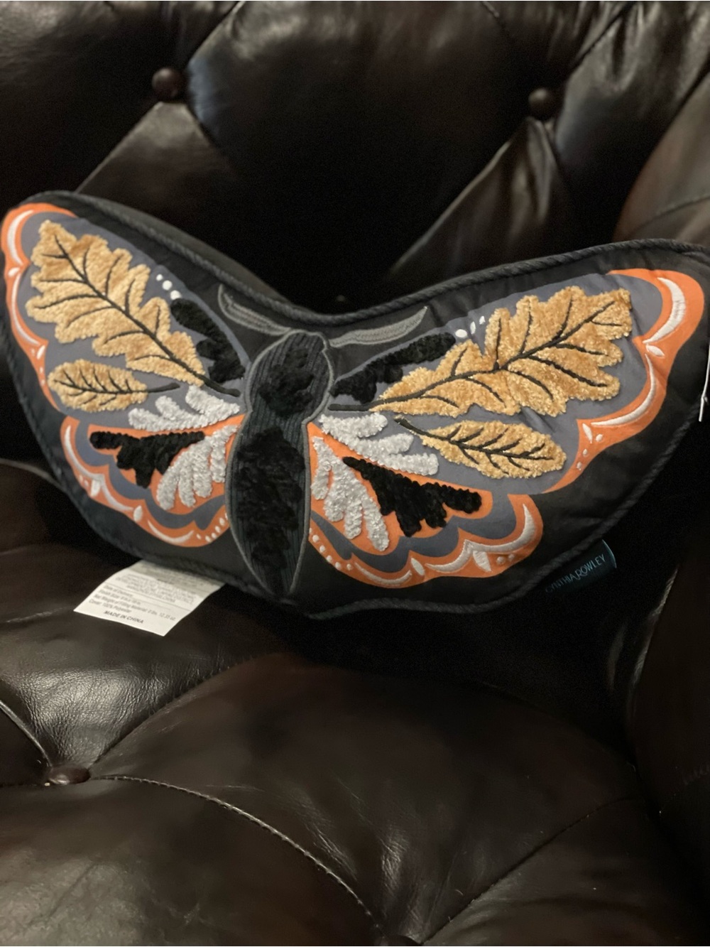 CYNTHIA ROWLEY Embroidered Moth Butterfly Decorative Accent Throw Pillow NWT